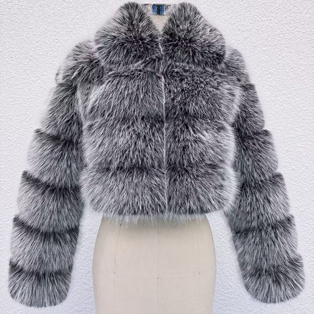 Glam Silver Fox Faux Fur Cropped Jacket